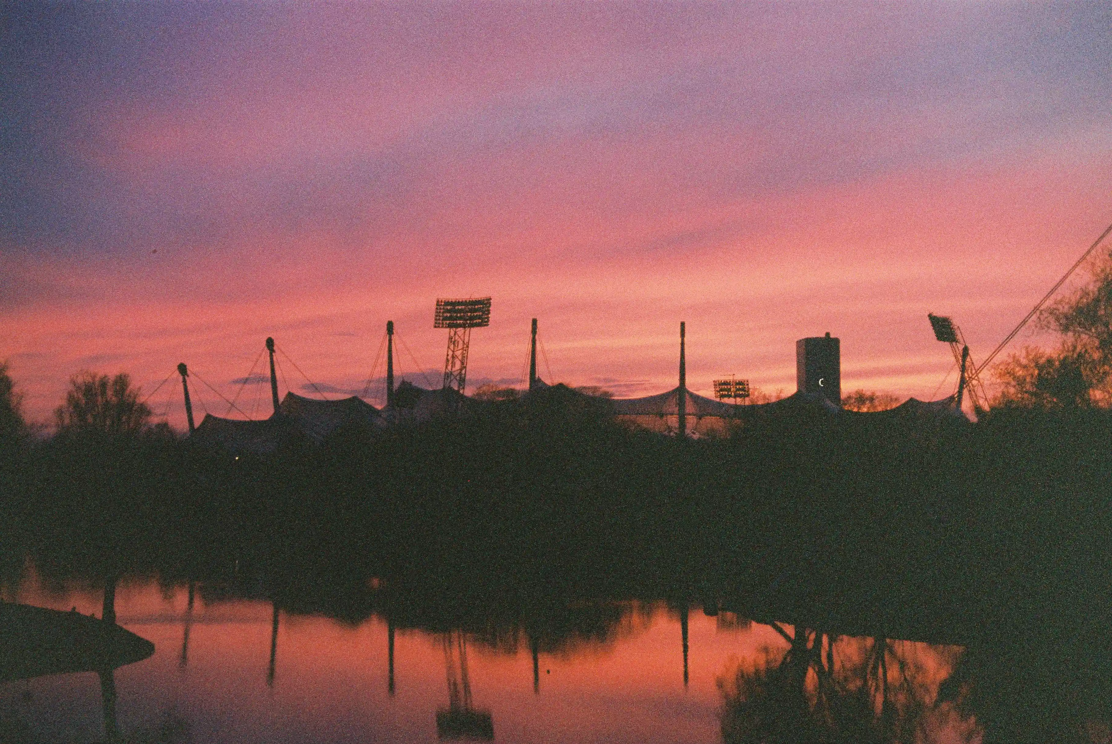 Red Sunset Olympiastadion mirror lake